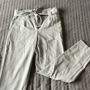 Express High Waisted Light Grey Pinstripe Pants with Tie, Size 6